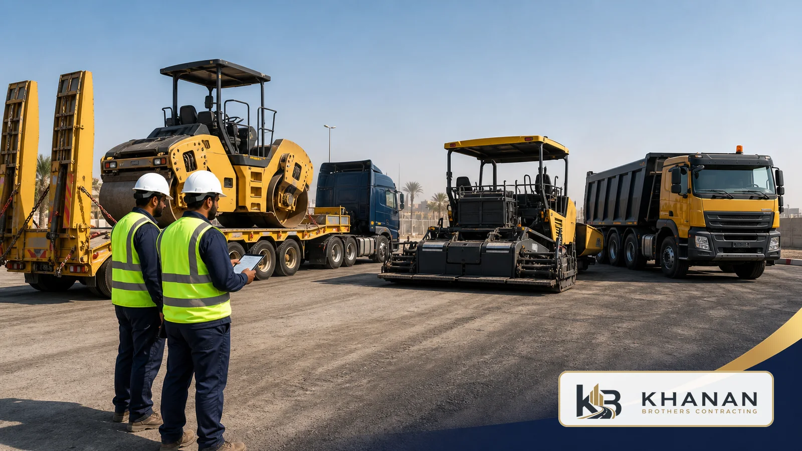 نقل معدات أسفلت على لوبد إلى موقع أعمال طرق في السعودية
